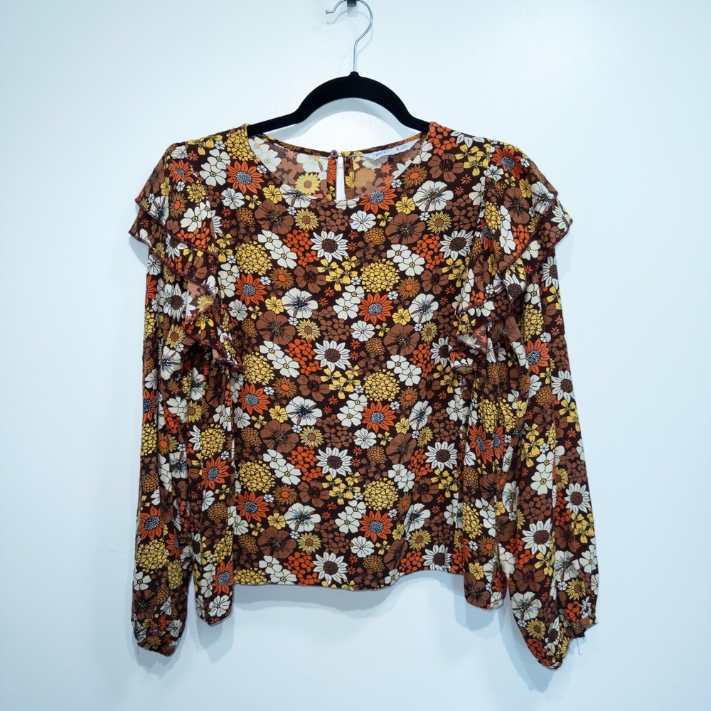 Compania Fantastica Brown Autumn Floral‎ Print Blouse Size Large